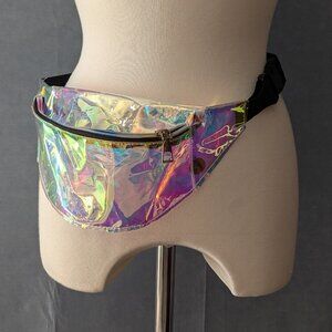 Iridescent Pink Green Zipper Clear Waist Fanny Pack Waist Bag Adjustable Strap